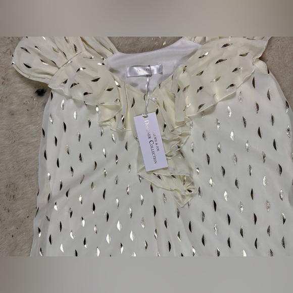 Laurie & Joe Ivory Chiffon and Metallic Gold Barbie Mini Dress Size Medium NWT - Picture 2 of 8